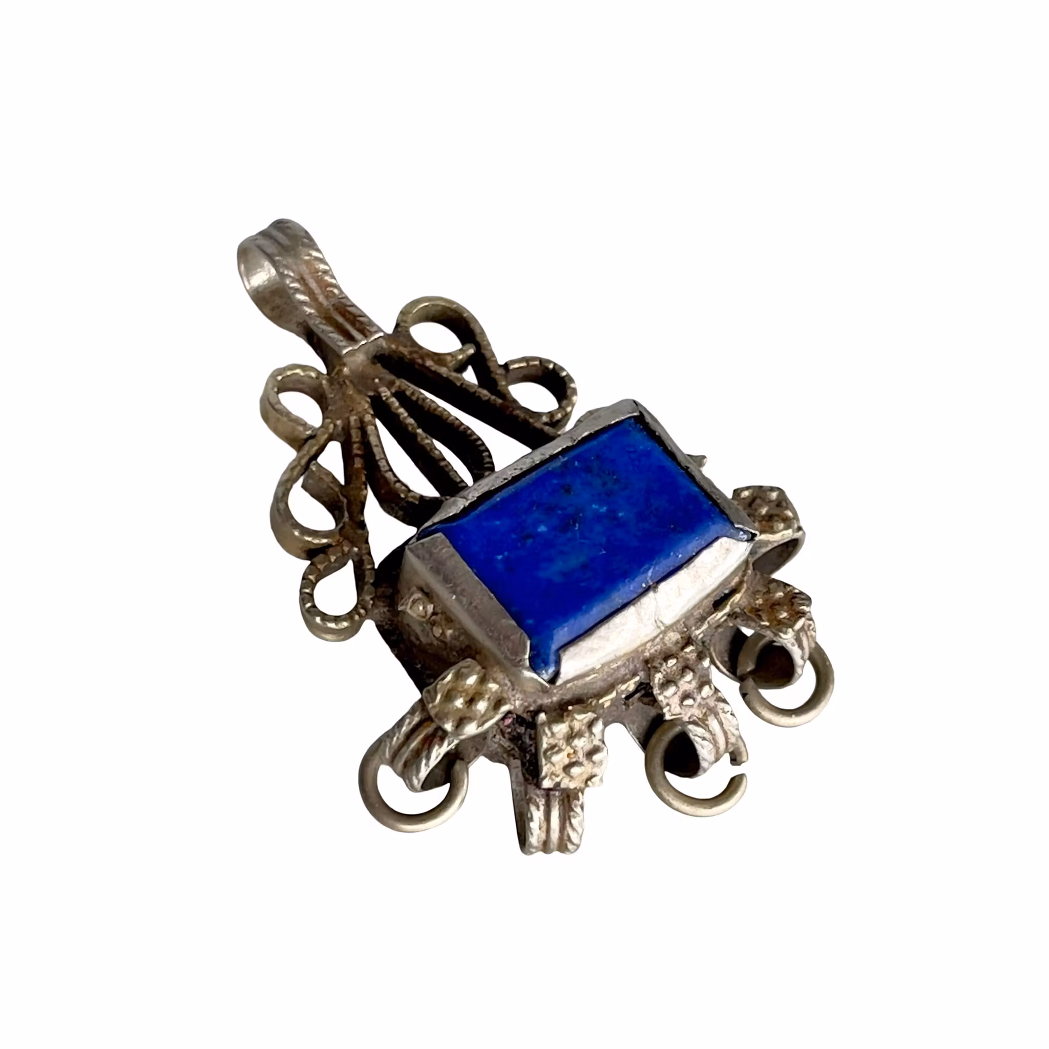 Antikt Silver hänge - Blå Lapis Lazuli - Filigran - Orientaliskt Silversmycke