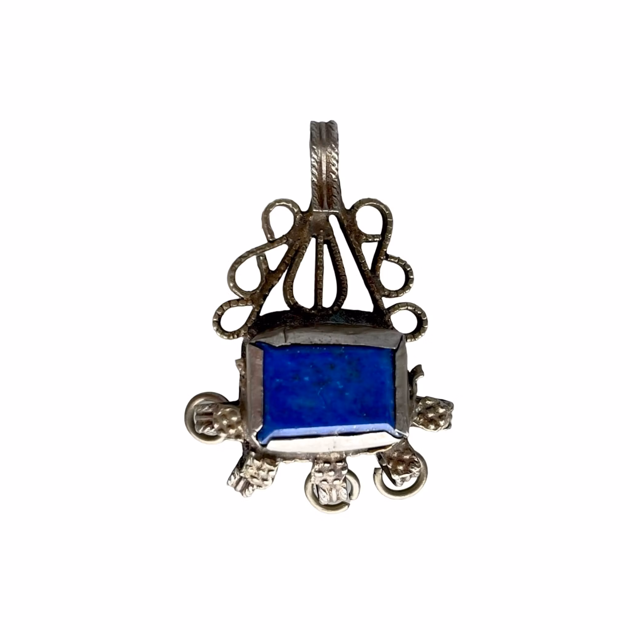 Antikt Silver hänge - Blå Lapis Lazuli - Filigran - Orientaliskt Silversmycke