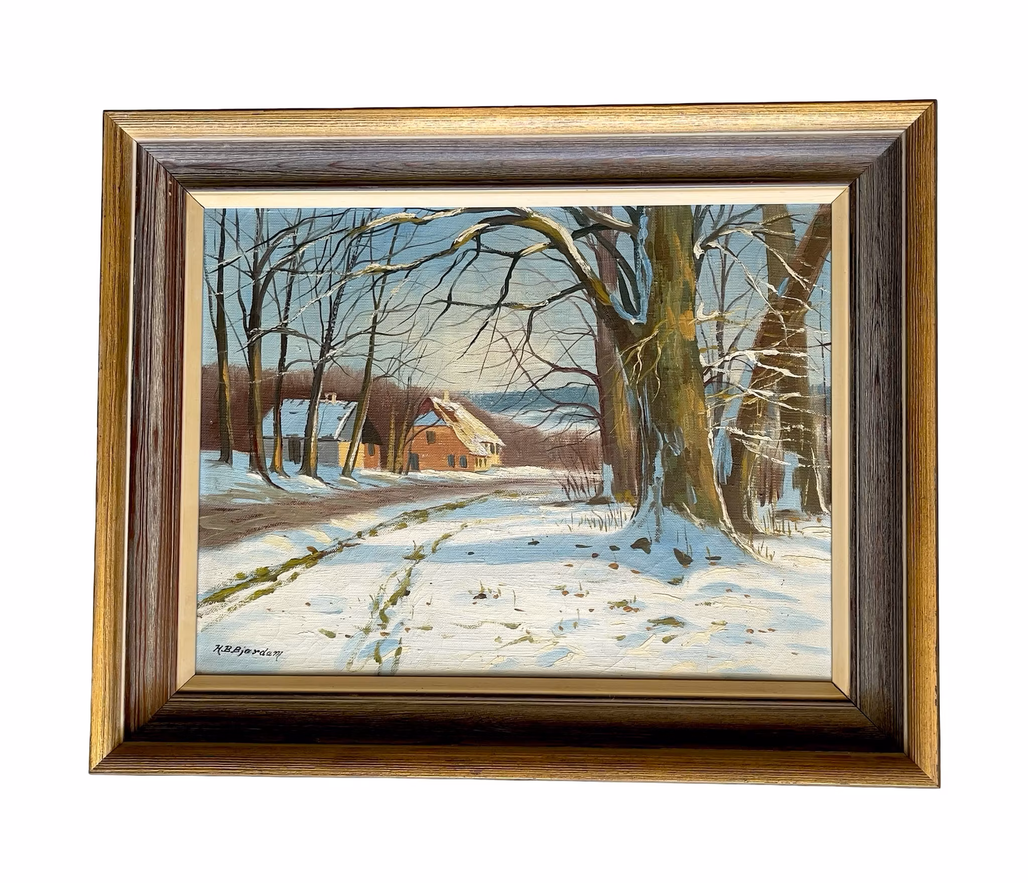 Henning Bjerdam (1879-1959) - Oljemålning på Duk - Vinterlandskap med Gård