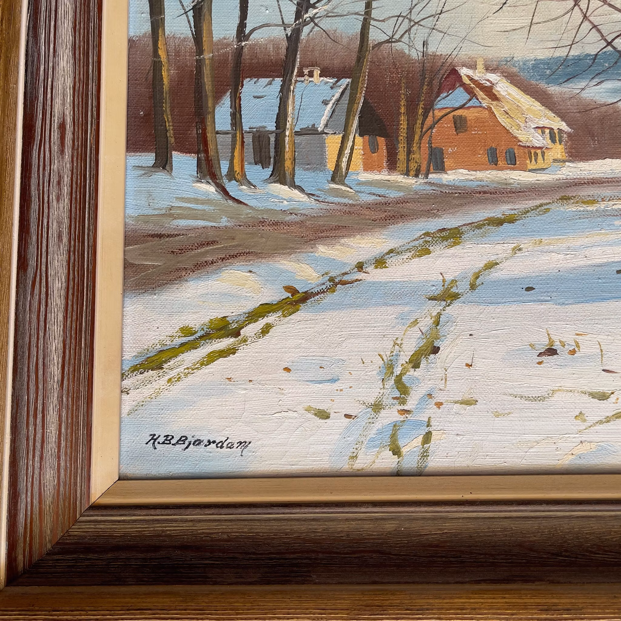 Henning Bjerdam (1879-1959) - Oljemålning på Duk - Vinterlandskap med Gård
