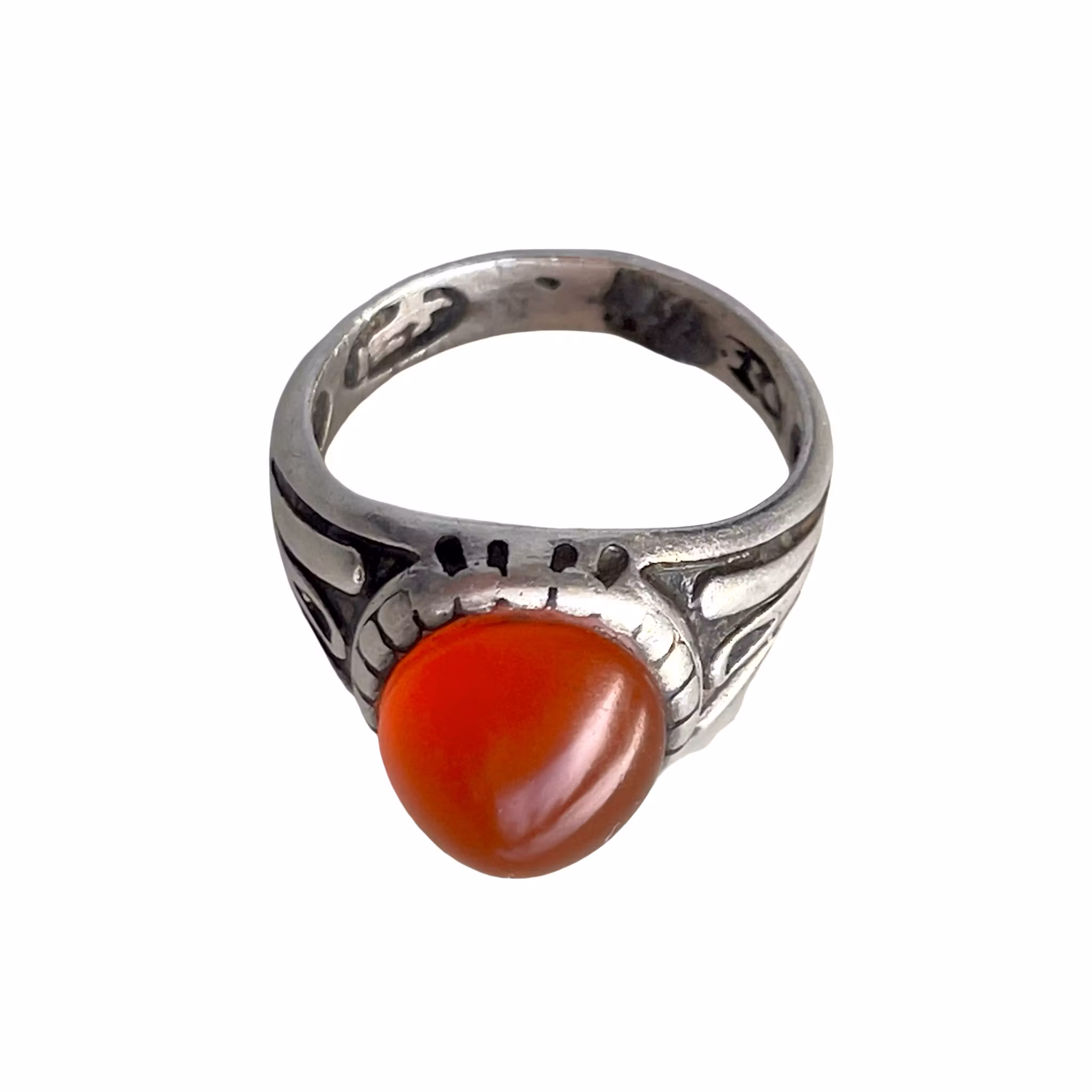 Vintage Silverring med 10 ct röd Karneol - Röd Agat - Dekorativ Ringskena