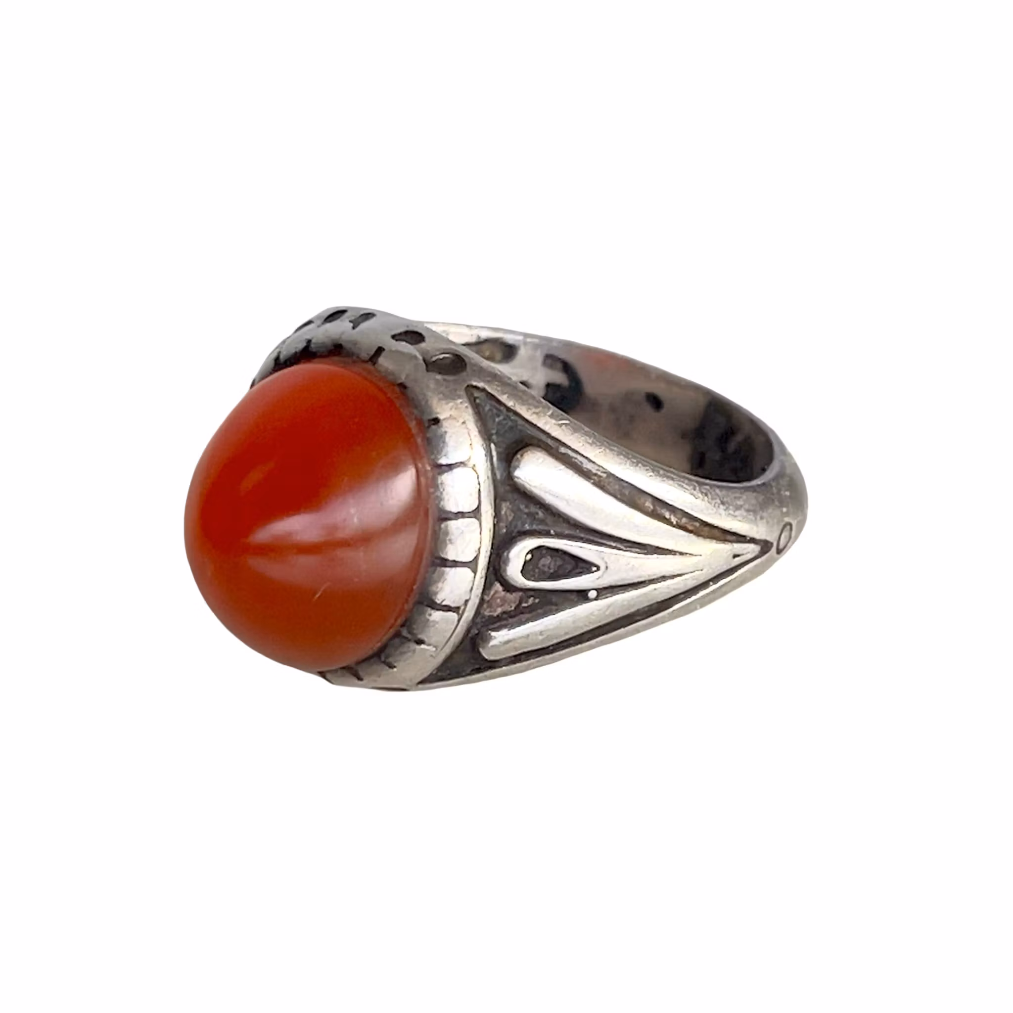 Vintage Silverring med 10 ct röd Karneol - Röd Agat - Dekorativ Ringskena