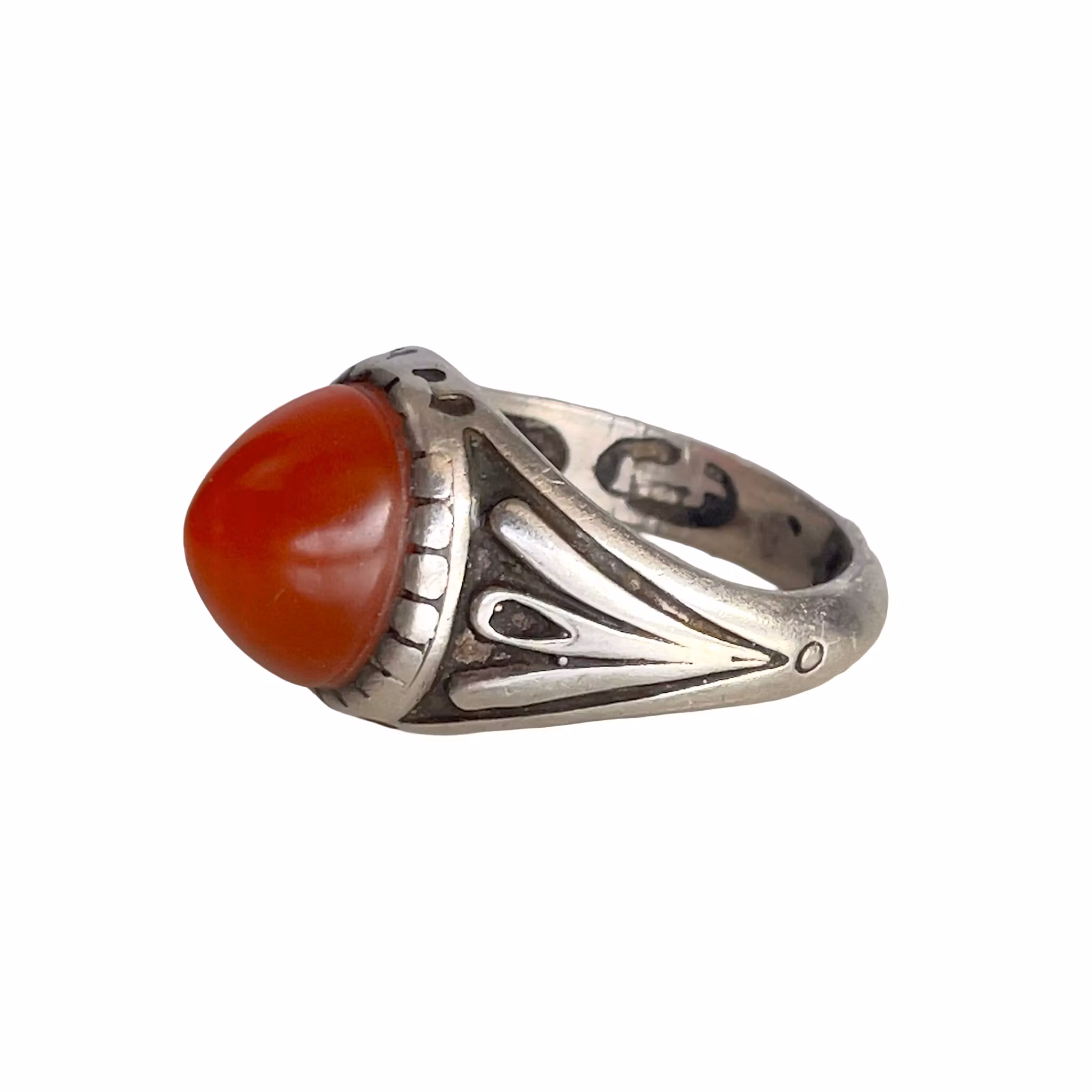 Vintage Silverring med 10 ct röd Karneol - Röd Agat - Dekorativ Ringskena