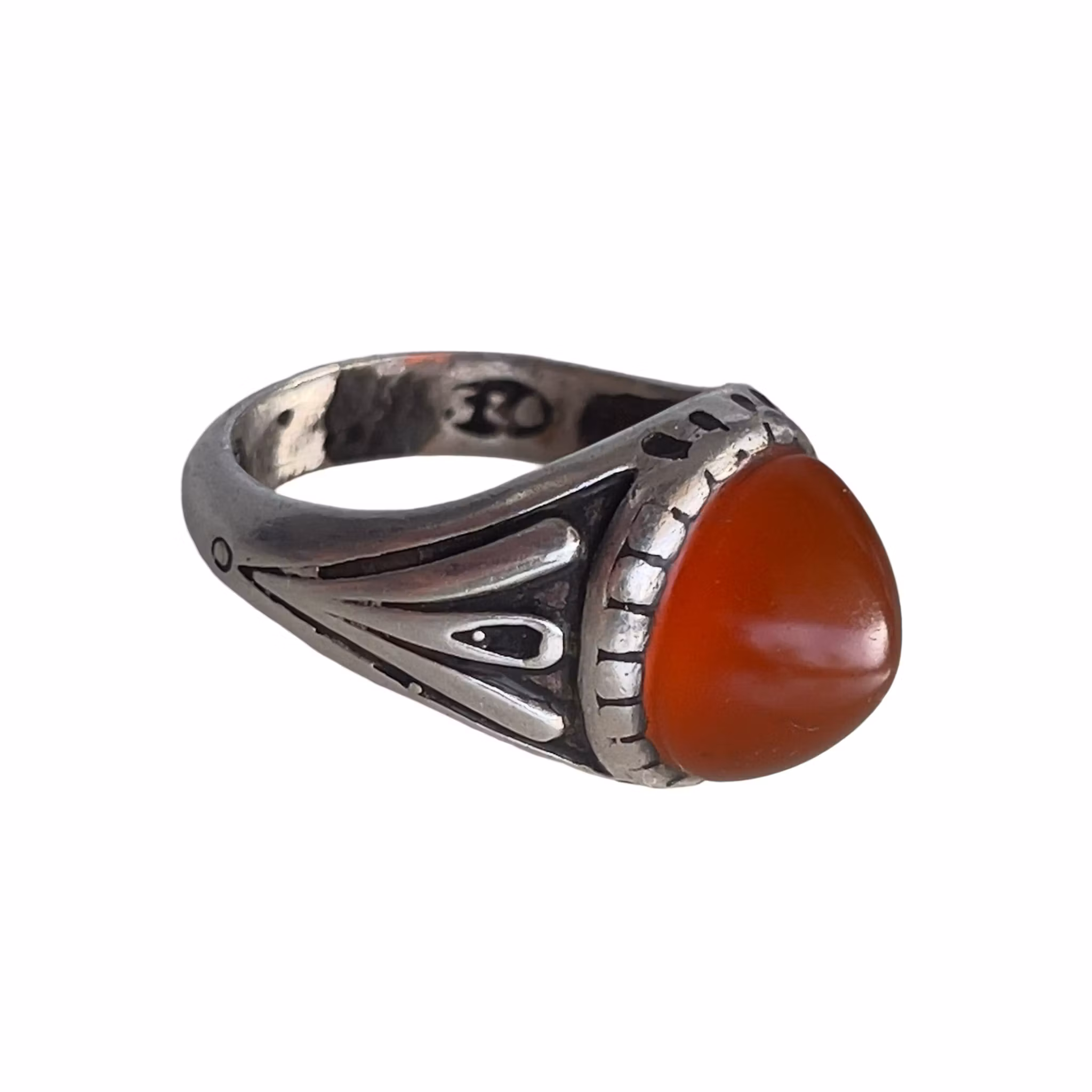 Vintage Silverring med 10 ct röd Karneol - Röd Agat - Dekorativ Ringskena
