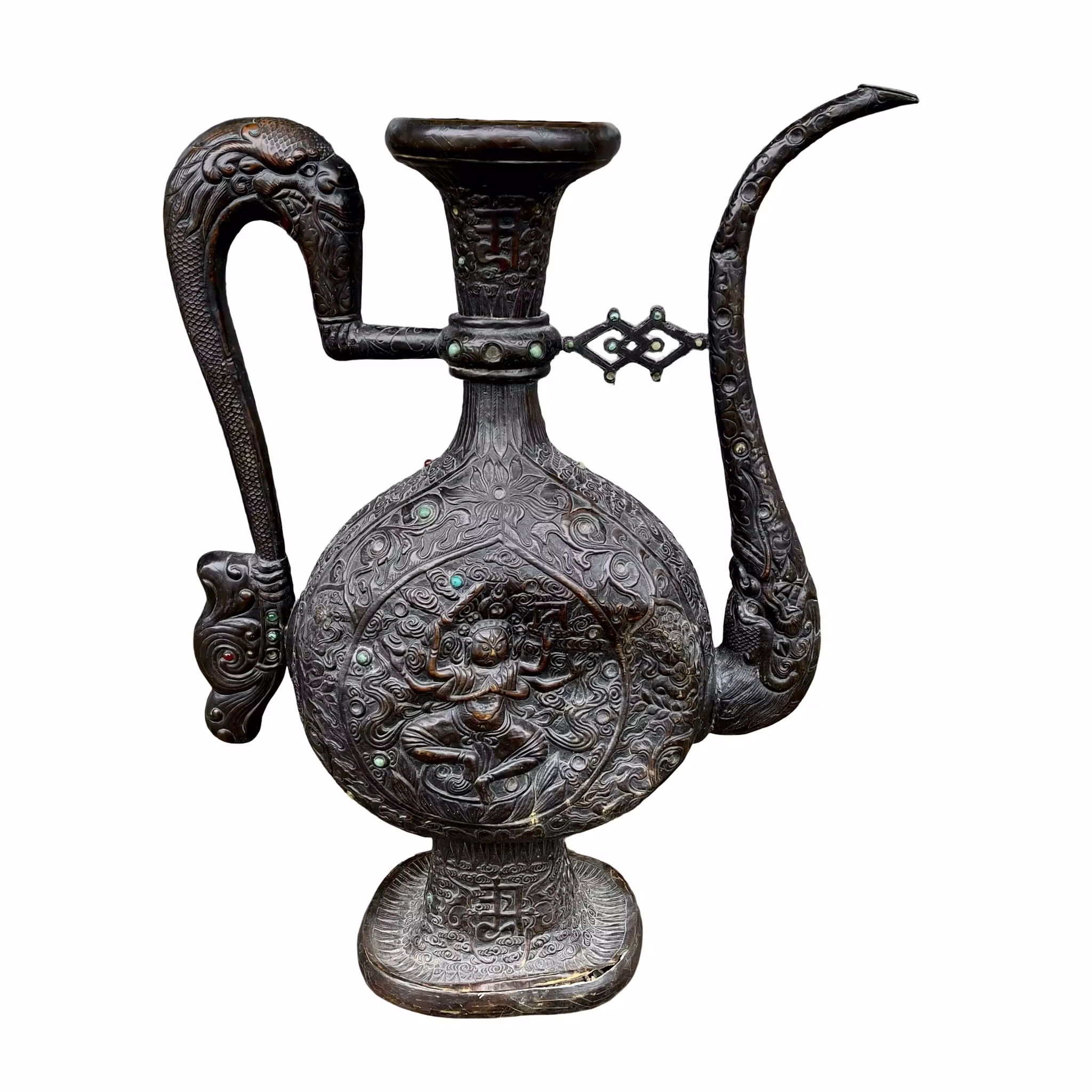 Stor Antik Tibetansk Ritualkanna i Brons - Avalokiteshvara - Buddhistisk Tempelkonst - 1800-tal