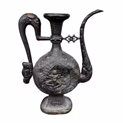 Großer antiker tibetischer Ritualkrug aus Bronze – Avalokiteshvara – Buddhistische Tempelkunst – 19. Jahrhundert