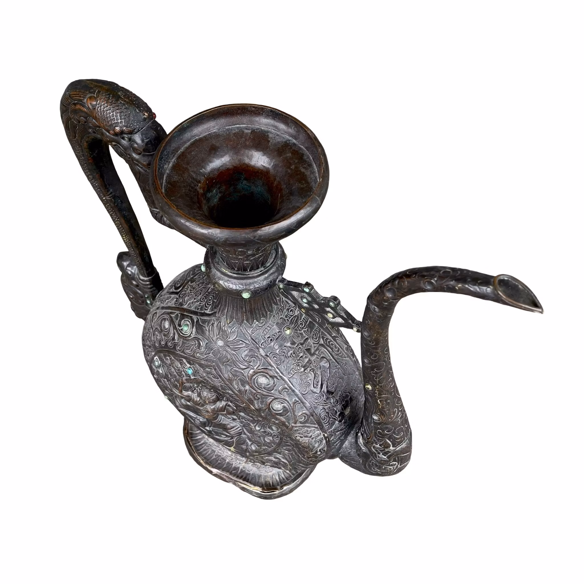 Stor Antik Tibetansk Ritualkanna i Brons - Avalokiteshvara - Buddhistisk Tempelkonst - 1800-tal
