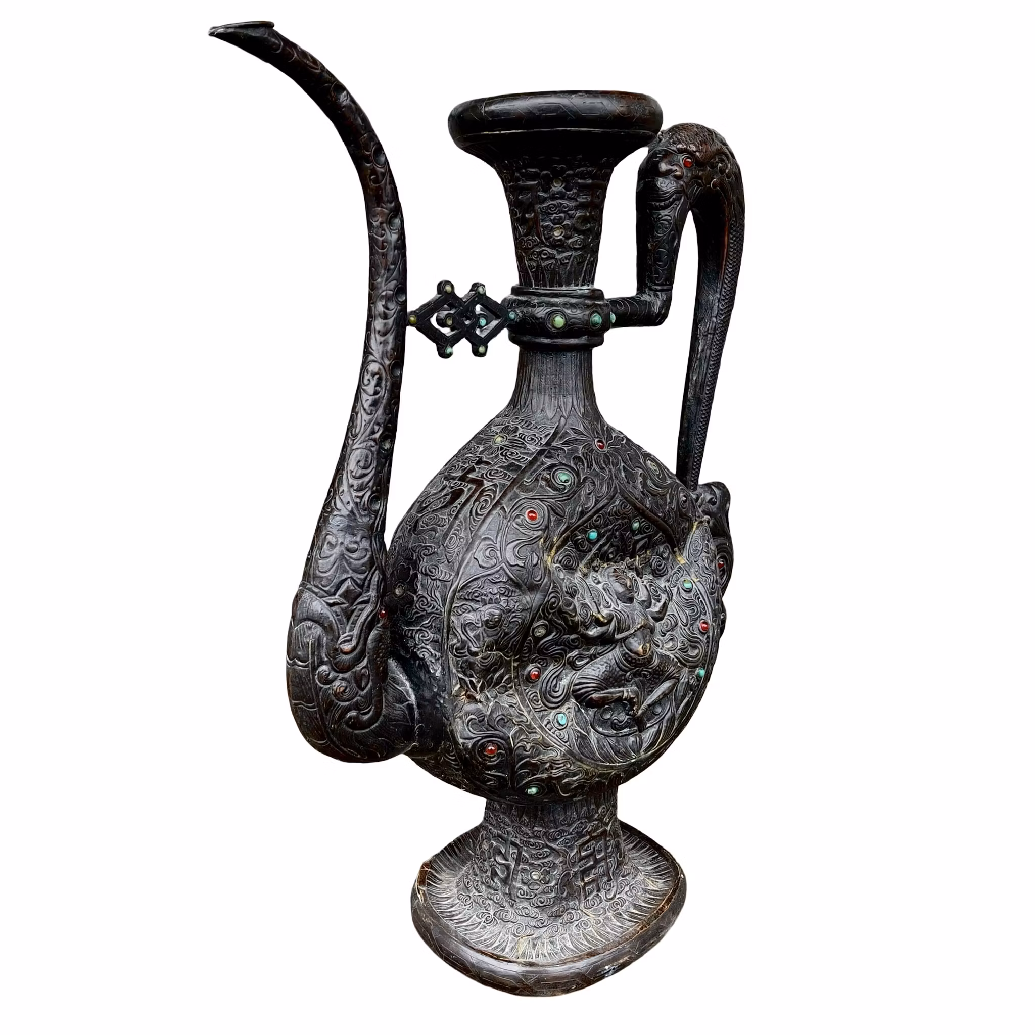 Stor Antik Tibetansk Ritualkanna i Brons - Avalokiteshvara - Buddhistisk Tempelkonst - 1800-tal