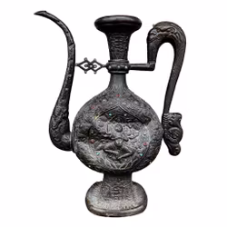 Großer antiker tibetischer Ritualkrug aus Bronze – Avalokiteshvara – Buddhistische Tempelkunst – 19. Jahrhundert
