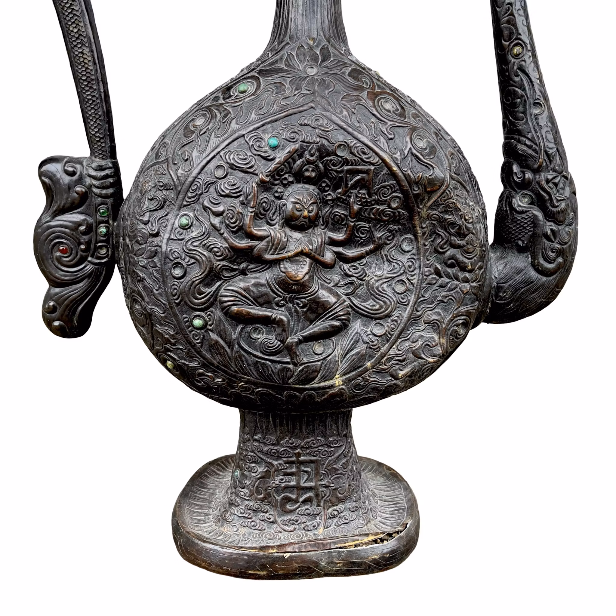 Stor Antik Tibetansk Ritualkanna i Brons - Avalokiteshvara - Buddhistisk Tempelkonst - 1800-tal