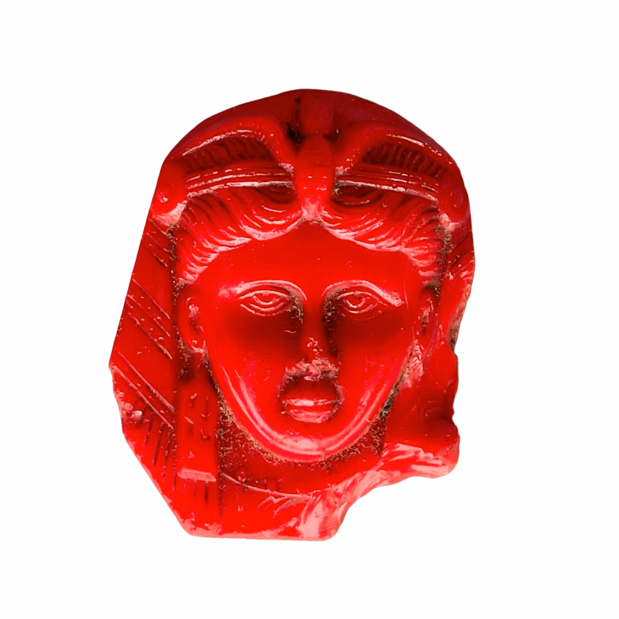 Antik Egyptisk Glasamulett - Gudinnan Hathor - Rött Glas - Ptolemeisk Period 332-30 f.Kr.