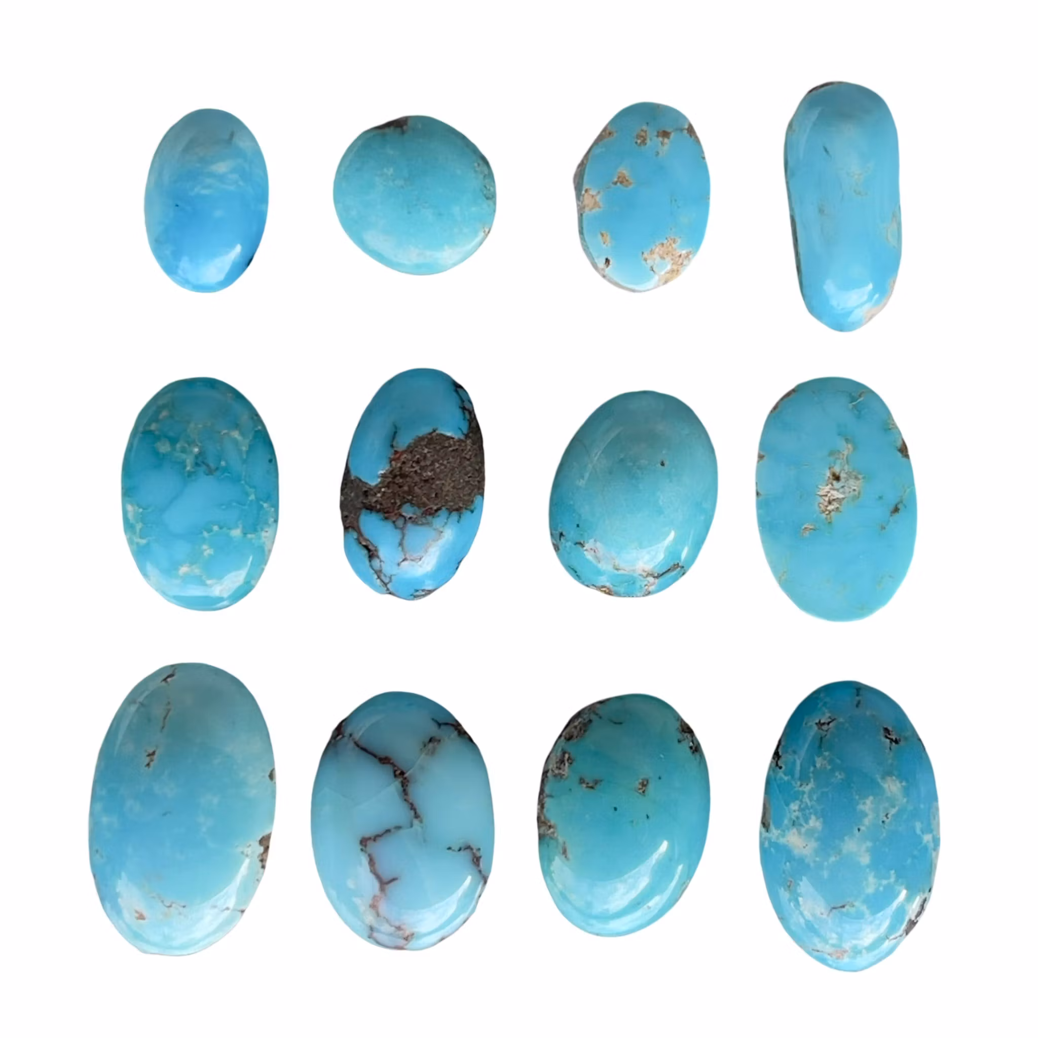Naturlig Nishapuri Turkos - 12 Ovala Cabochoner - Smyckestenar