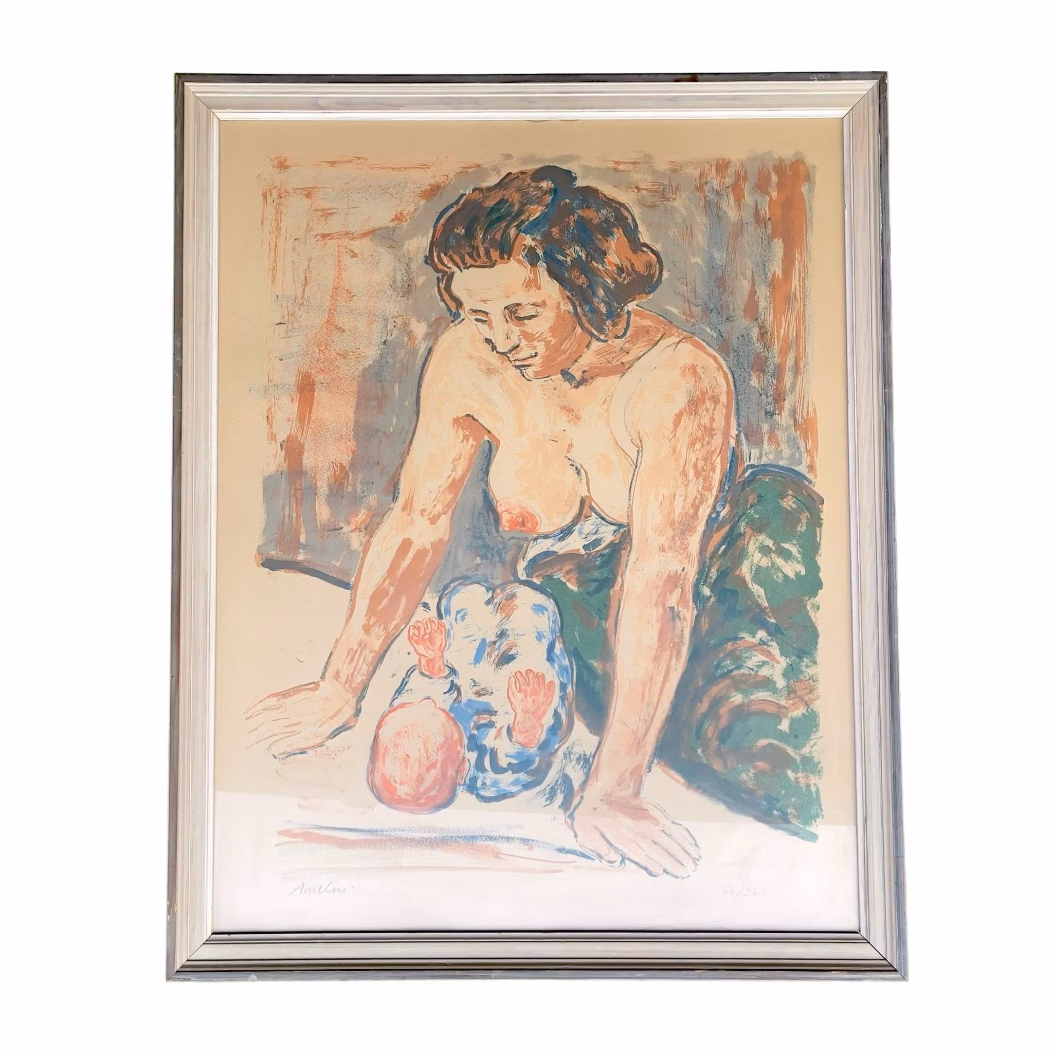 Albin Amelin (1902-1975) - Mor och barn - Färglitografi - Signerad 66/260