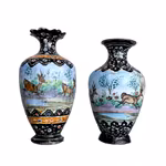 2 St Persiska Vaser i Koppar med Minakari Emalj - Qajar 1800-talet