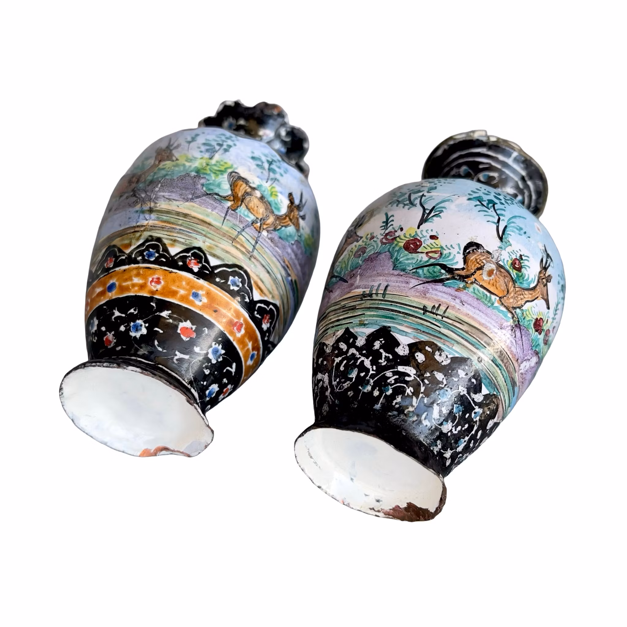 2 St Persiska Vaser i Koppar med Minakari Emalj - Qajar 1800-talet