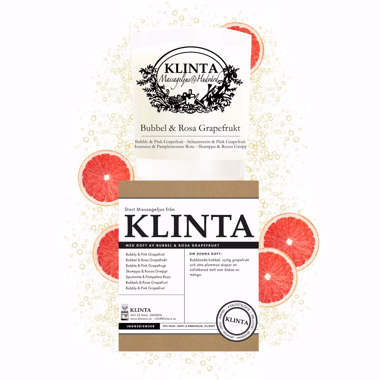 Klinta Massageljus Bubbel & Rosa Grapefrukt