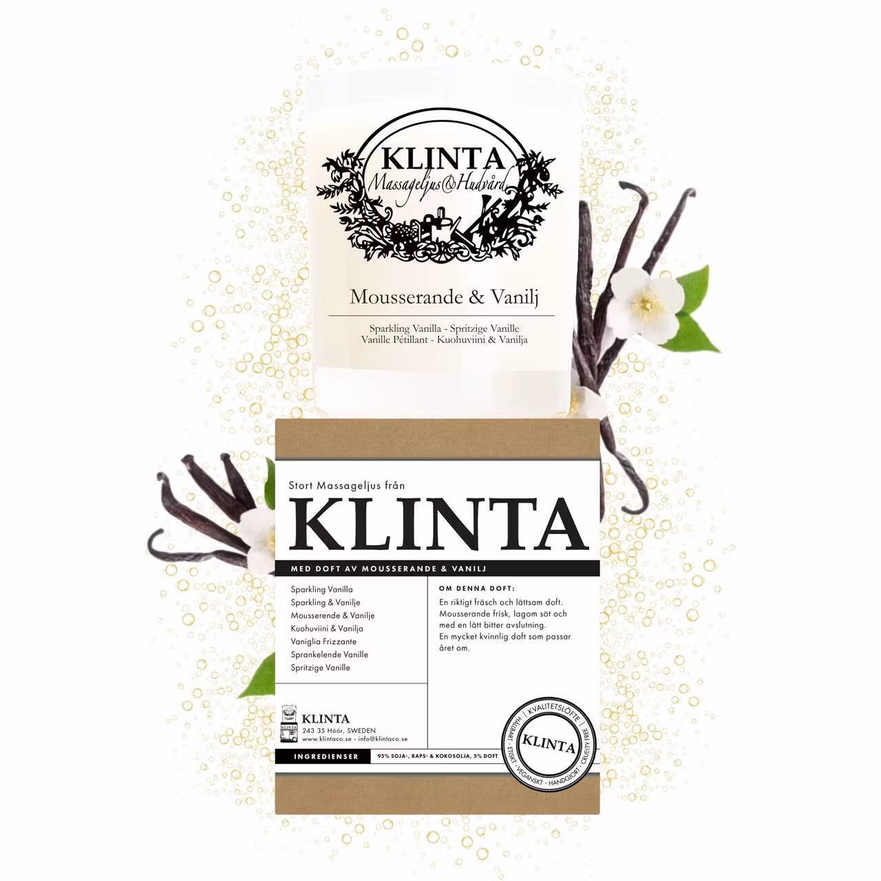 Klinta Massageljus Mousserande & Vanilj