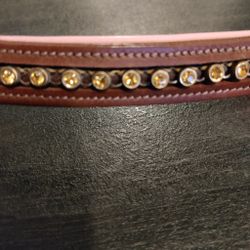 Brunt pannband med rosa foder och bling 37 cm