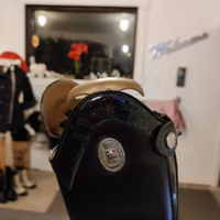 Läderridstövlar med lackbåge strl 36 Stivali Romitelli