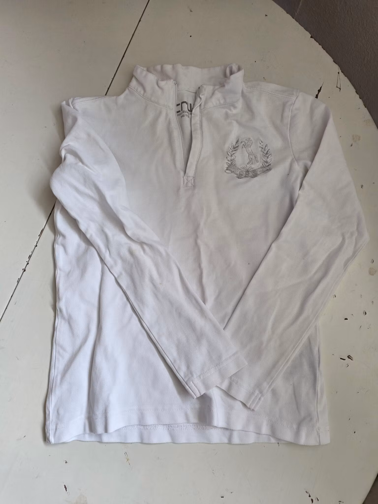 Vit långärmad piké 146/152 cl CRW