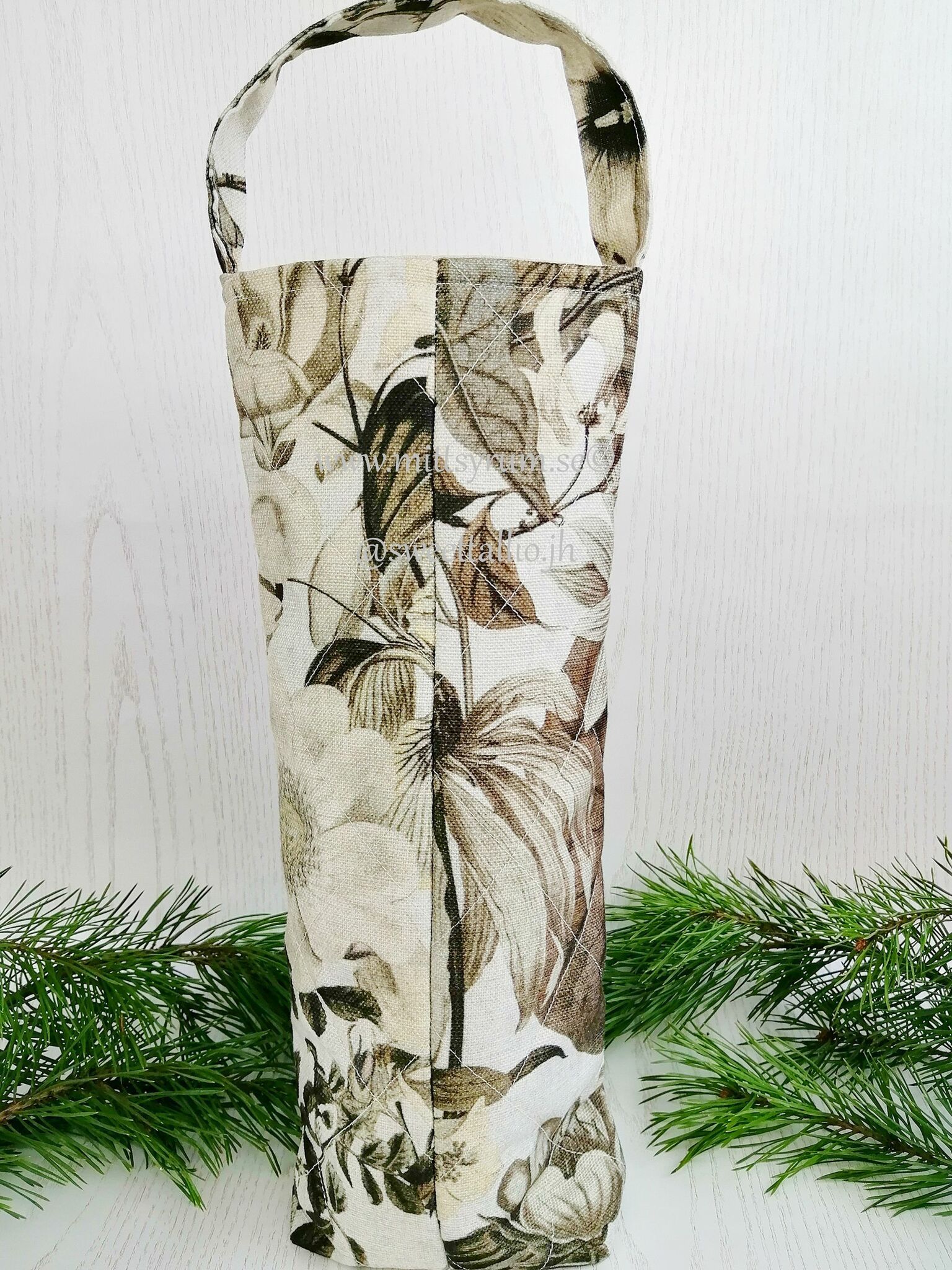 Presentpåse flaska Beige blom