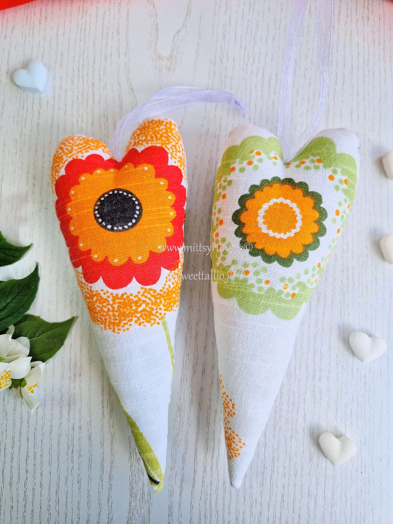 Tyghjärta smalt Orange blom 2-pack