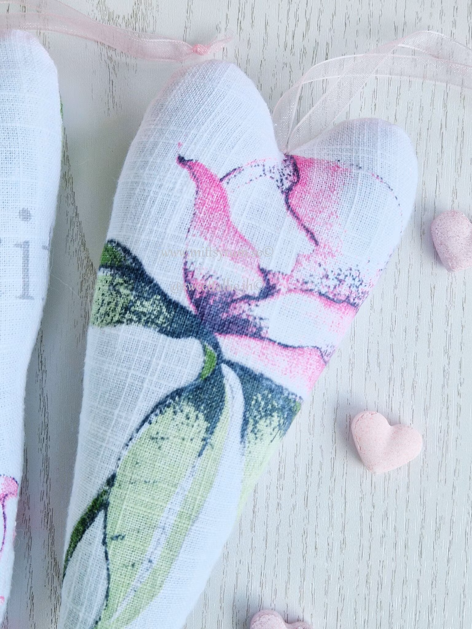 Tyghjärta smalt Rosa blom 2-pack