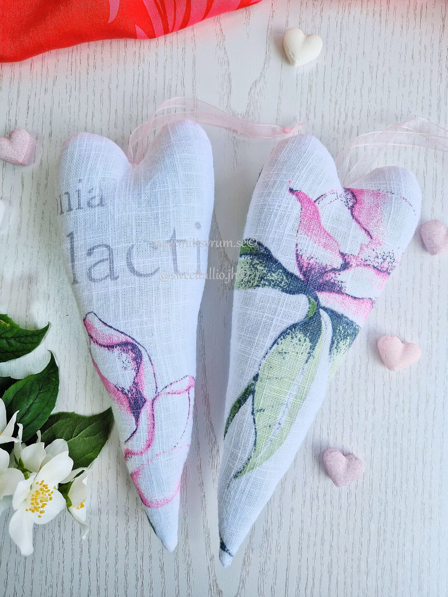 Tyghjärta smalt Rosa blom 2-pack