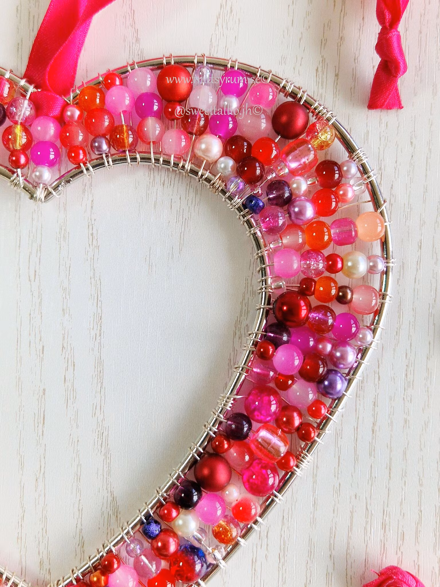 Stort pärlhjärta Rosa