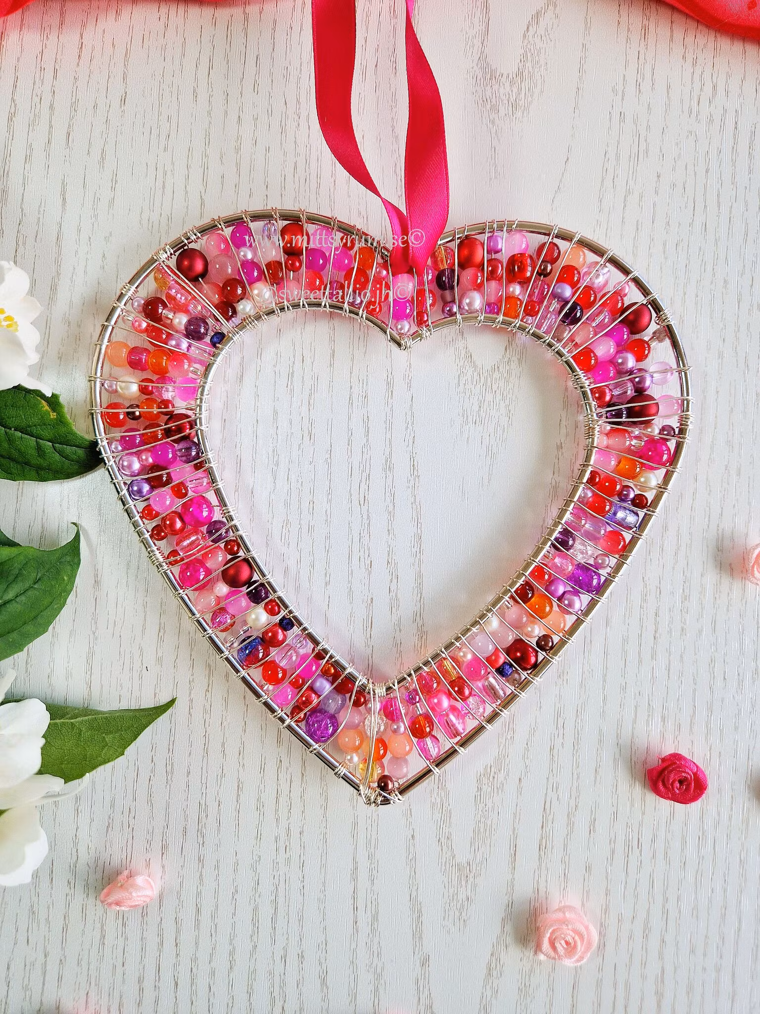 Stort pärlhjärta Rosa