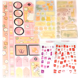 Mix med ca 12 paket dekorationer och 4 ark papper  15 x 15 cm