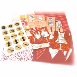 Mix med dekorationer till scrapbooking, journal, mm - papper, band, stickers, mm