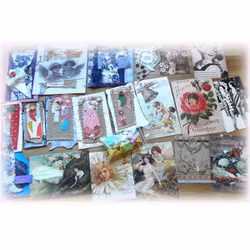 Mix med dekorationer till scrapbooking, journal, mm - toppers, bilder, paljetter