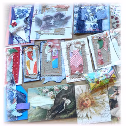 Mix med dekorationer till scrapbooking, journal, mm - toppers, bilder, paljetter