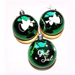 Julgranskulor med vinyltryck - grön - Ängel / God Jul /Stjärnor