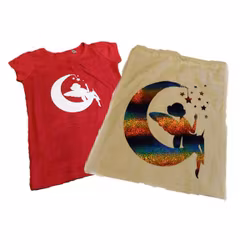 Rosa t-shirt - ca 8 år (ca 118 - 128 cm) + en gympapåse med tryck - fe på måne