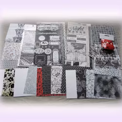 Mix med papper och dekorationer till scrapbooking / egna kort mm - svart/vit