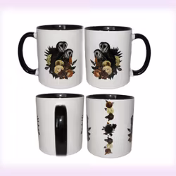 Mugg med ugglor och blommor - vit/svart