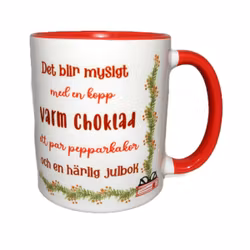 Mugg med text varmchoklad / bok och dekor - röd/vit