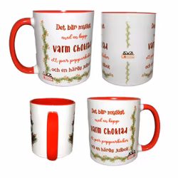 Mugg med text varmchoklad / bok och dekor - röd/vit