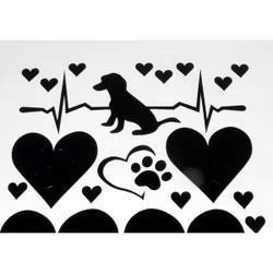 Stickers / Dekaler  - Svart pudel, hjärta och tassar