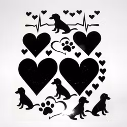 Stickers / Dekaler  - Svart pudel, hjärta och tassar