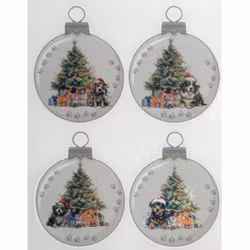 En ark med 8 st klistermärke - julkulor med hundar, julklappar och julgran