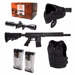 (Paket) First Strike Scout + 2x Mag 11rnd Clear + Unite Black Camo + MMV Vest Black + 3-9x44IRTX + FSR 600 Mint Green/Orange