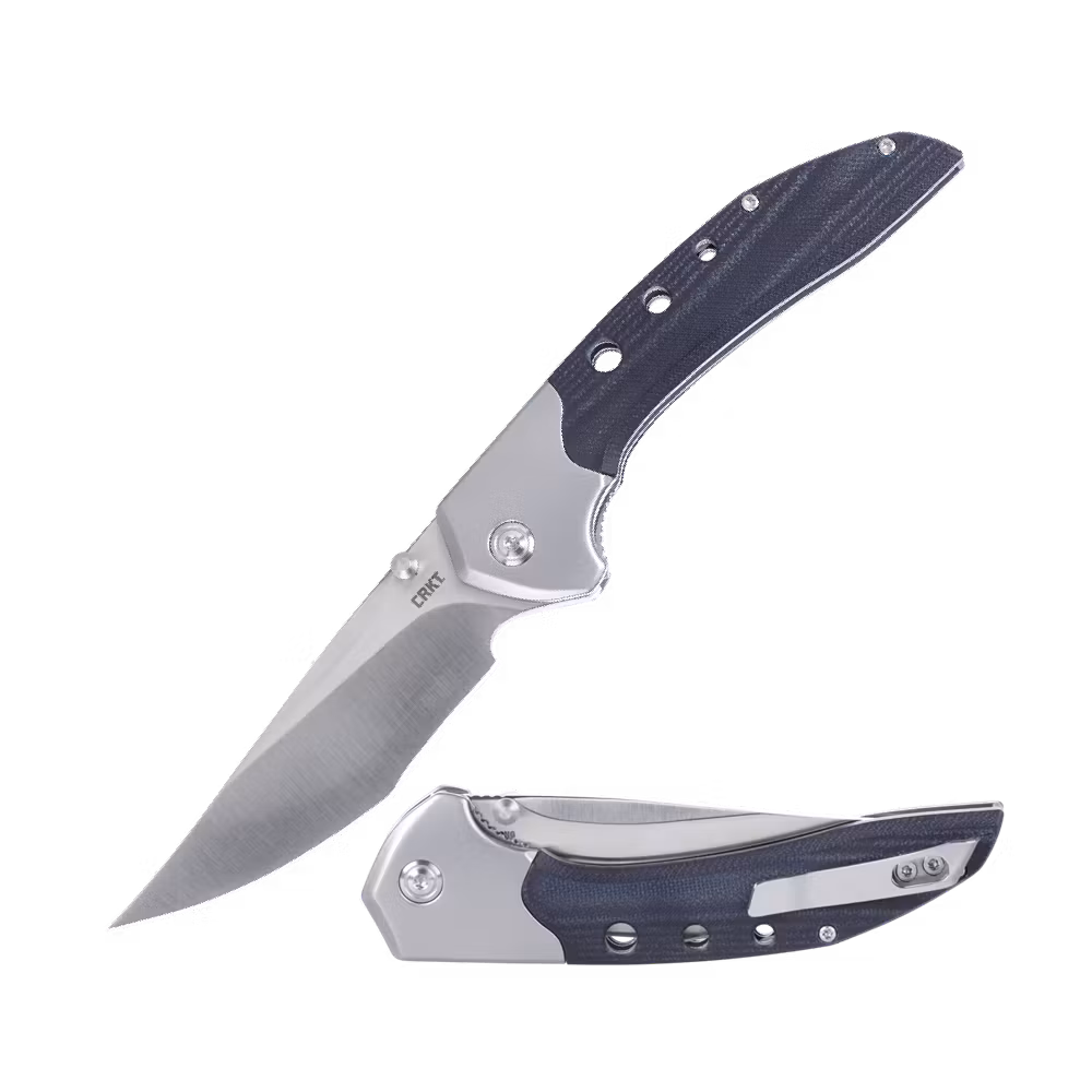 CRKT Orochi stor fällkniv med recurve-blad, gråblått G10-handtag och bolster i rostfritt stål
