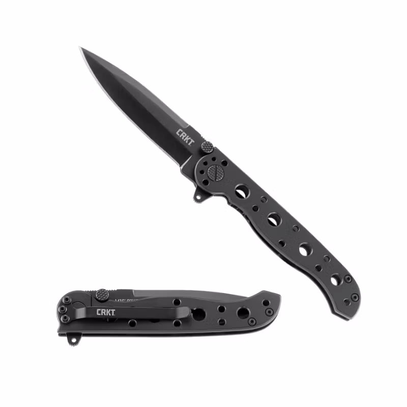CRKT M16-01KS fällkniv med svart spjutblad, flipper och svart stålhandtag med hålmönster