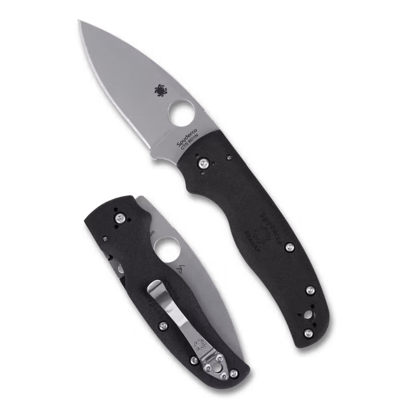 Spyderco Shaman Lightweight fällkniv med knottrigt svart FRN-handtag och blankt clip