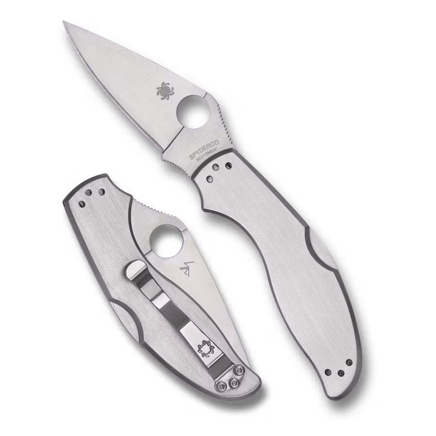 Spyderco UpTern kompakt fällkniv med handtag i borstat rostfritt stål