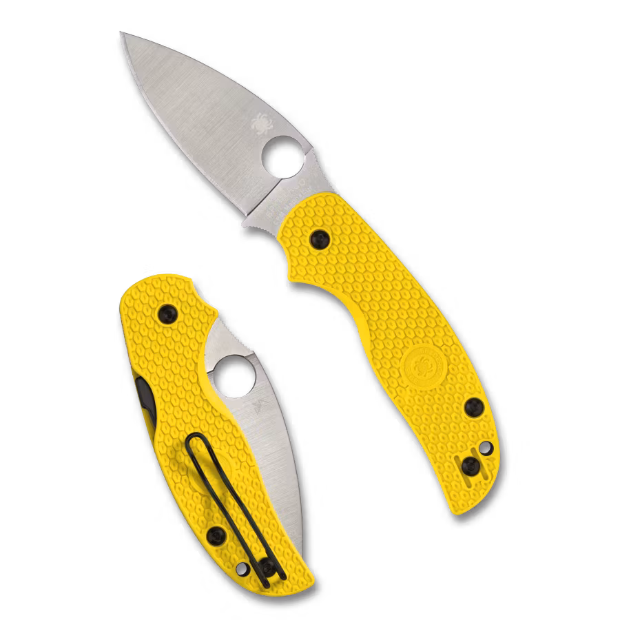 Spyderco Sage 5 Lightweight Salt fällkniv med gult FRN-handtag och svart trådclip