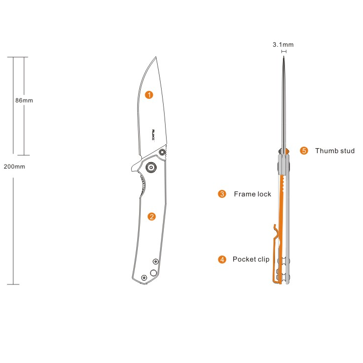 Ruike P801-SF Stonewashed Fällkniv